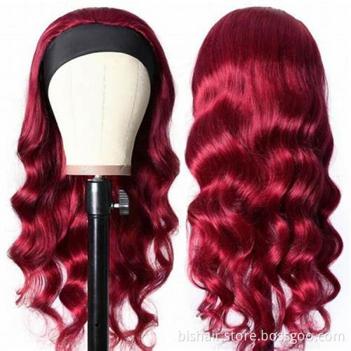 BIS Wholesale 150% Density Headband Wig Human Hair Hot Red Body Wave Wig Brazilian Remy Hair Machine Made Wigs for Black Women